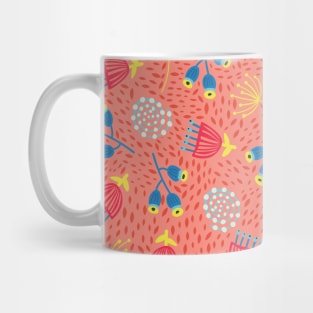 Red, blue, and yellow Scandinavian style flowers Mug